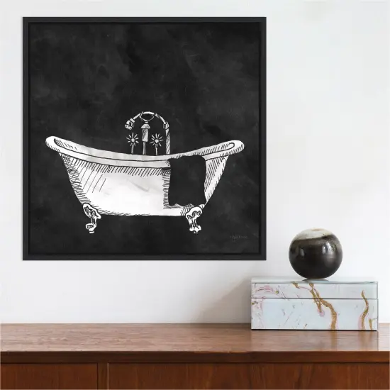 Chalkboard Tub (Bath) by Mary Urban 16-in. W x 16-in. H. Canvas Wall Art Print Framed in Black {5}
