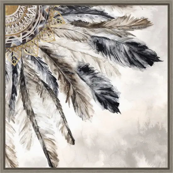 Necklace of Feathers III by Eva Watts 16-in. W x 16-in. H. Canvas Wall Art Print Framed in Grey {1}