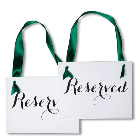 Ritzy Rose 2 Reserved Signs - Slate on 11x8in white Linen Cardstock with emerald green Ribbon {1}