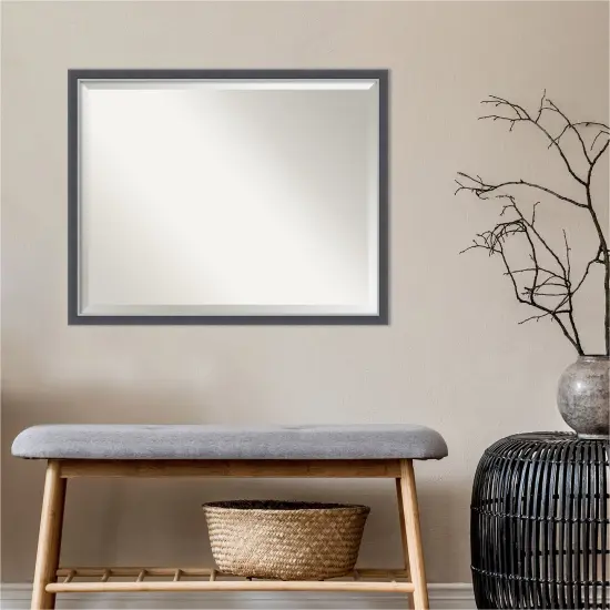 Beveled Bathroom Wall Mirror, Eva Black Silver Thin Frame {4}
