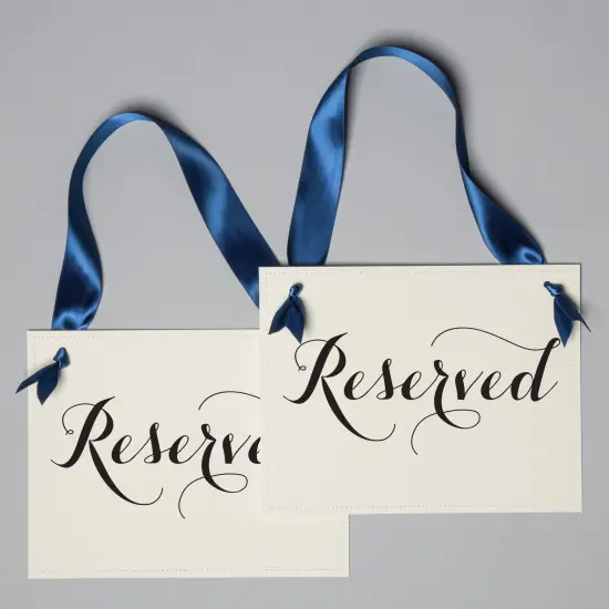 Ritzy Rose 2 Fancy Reserved Signs - Black on 11x8in Ivory Linen Cardstock with Light Navy Ribbon {2}