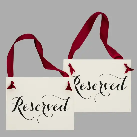 Ritzy Rose 2 Fancy Reserved Signs - Black on 11x8in Ivory Linen Cardstock with Wine Ribbon {2}