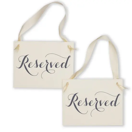 Ritzy Rose 2 Fancy Reserved Signs - Slate on 11x8in Ivory Linen Cardstock with Ivory Ribbon {1}