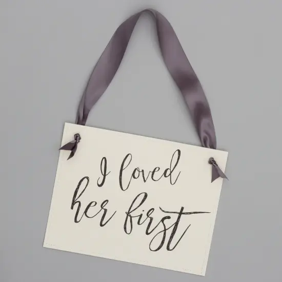 Ritzy Rose Cute Engagement Announcement Sign - Black on 11x8in Ivory Linen Cardstock with Slate Ribbon {2}