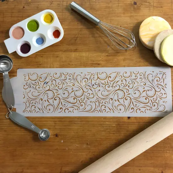 Swirls and Dots All Over Print Cake Stencil Side | C1041 by Designer Stencils | Cake Decorating Tools | Baking Stencils for Royal Icing, Airbrush, Dusting Powder | Reusable Plastic Food Grade Stencil for Cakes | Easy to Use & Clean Cake Stencil {2}