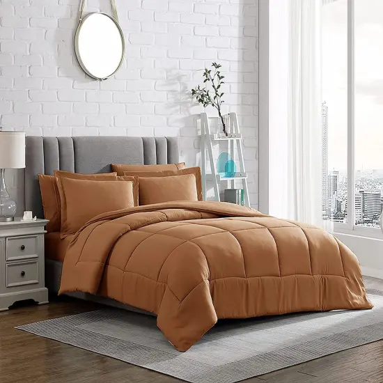 American Home Collection Down Alternative Comforter Set Extra Warm and Soft Tan {5}