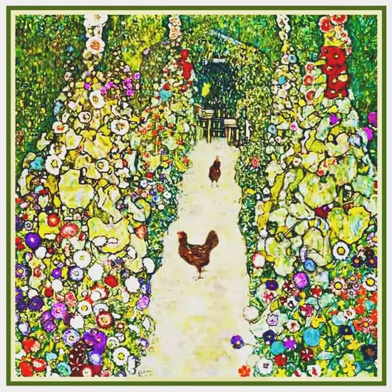 Symbolist Artist Klimt's Garden Chickens Counted Cross Stitch Chart Pattern {2}