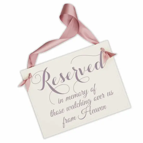 Ritzy Rose Memorial Chair Sign - Fig on 11x8in Ivory Linen Cardstock with Rose Gold Ribbon {1}