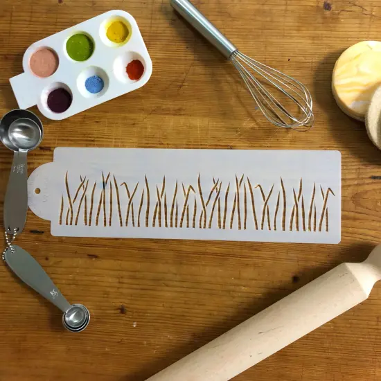 Blades of Grass Cake Stencil Side | C1050 by Designer Stencils | Cake Decorating Tools | Baking Stencils for Royal Icing, Airbrush, Dusting Powder | Reusable Plastic Food Grade Stencil for Cakes | Easy to Use & Clean Cake Stencil {2}