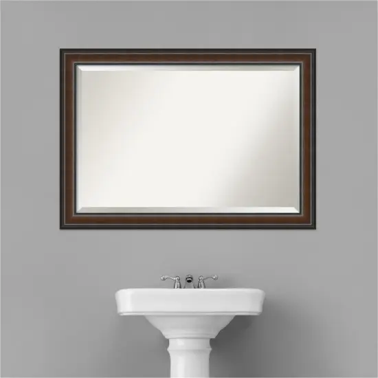 Beveled Wood Bathroom Wall Mirror, Cyprus Walnut Narrow Frame {6}