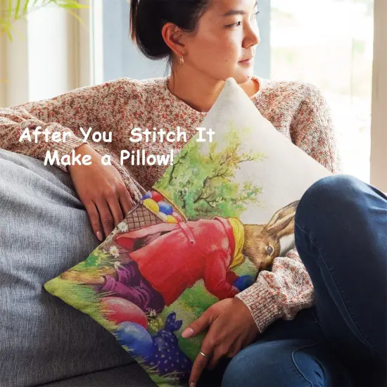 Vintage Easter Bunny Hiding Eggs Counted Cross Stitch Pattern {4}