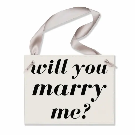 Ritzy Rose Wedding Proposal Sign - Black on 11x8in Ivory Linen Cardstock with Gray Ribbon {1}