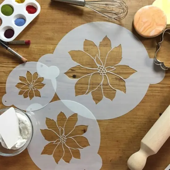 Poinsettia Cake Stencil | C091 by Designer Stencils | Cake Decorating Tools | Baking Stencils for Royal Icing, Airbrush, Dusting Powder | Reusable Plastic Food Grade Stencil for Cakes | Easy to Use & Clean Cake Stencil {3}
