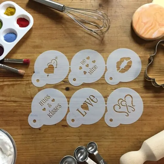 Valentine Cupcake and Cookie Stencils | C096 by Designer Stencils | Cookie Decorating Tools | Baking Stencils for Royal Icing, Airbrush, Dusting Powder | Reusable Plastic Food Grade Stencil for Cookies | Easy to Use & Clean Cookie Stencil {5}