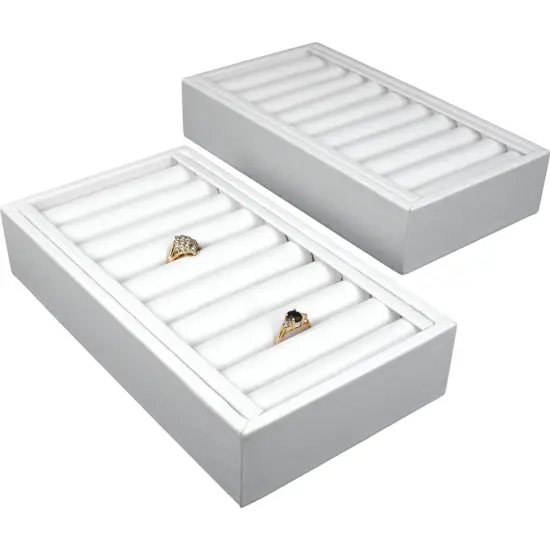 2 White Leather 9 Bangle Bracelet Jewelry Display Trays {1}