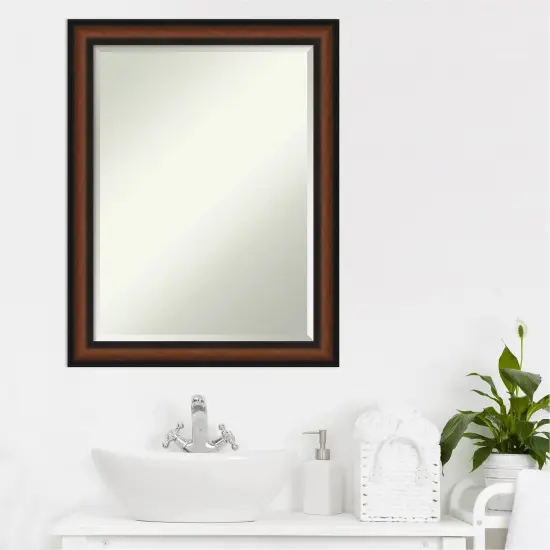 Beveled Bathroom Wall Mirror, Yale Walnut Frame {6}