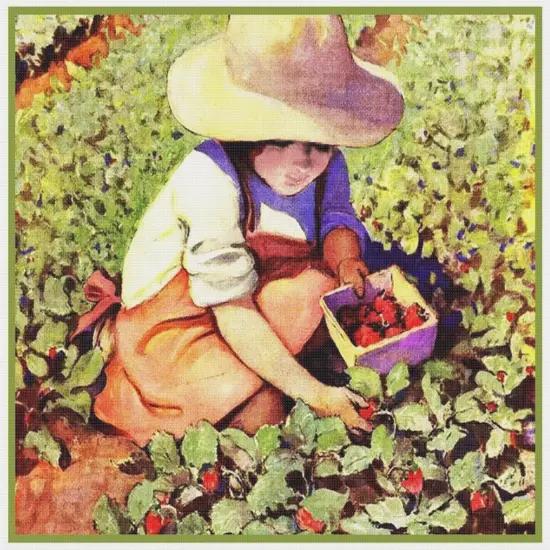 A Girl Picking Strawberries Jessie Willcox Smith Counted Cross Stitch Pattern {2}