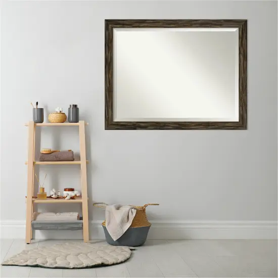 Beveled Wood Bathroom Wall Mirror, Fencepost Narrow Frame {4}