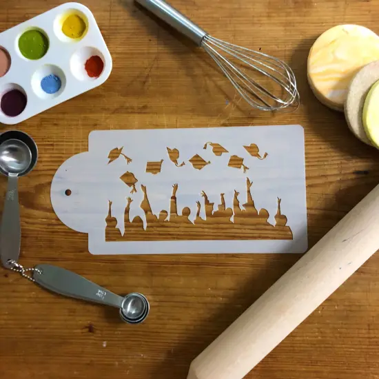 Graduation Silhouette Cake Side Stencil | C1037 by Designer Stencils | Stencils for Royal Icing, Airbrush, Dusting Powder | {3}