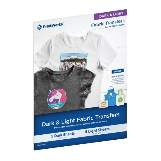 Printworks Dark & Light T-Shirt Transfers for Inkjet Printers, 5 Dark Sheets/5 Light Sheets, 10 Sheets Total, 8 &frac12;&rdquo; x 11&rdquo; (00537) {1}