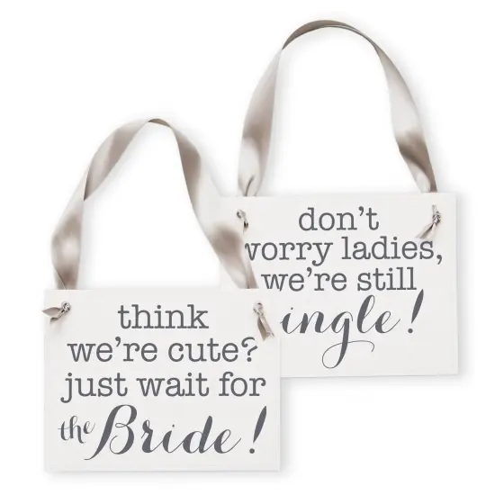 Ritzy Rose 2 Cute Ring Bearer Sign - Slate on 11x8in White Linen Cardstock with Gray Ribbon {1}