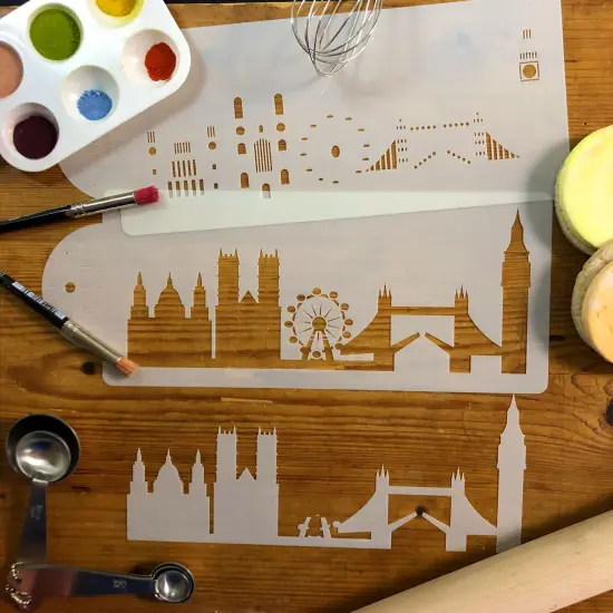 London Detailed Skyline Cake Stencil Side | C1001 by Designer Stencils | Cake Decorating Tools | Baking Stencils for Royal Icing, Airbrush, Dusting Powder | Reusable Plastic Food Grade Stencil for Cakes | Easy to Use & Clean Cake Stencil {3}