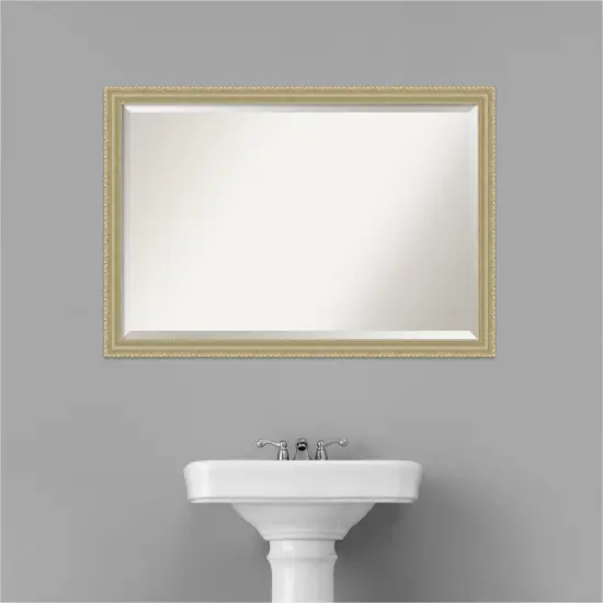Beveled Wood Bathroom Wall Mirror, Champagne Teardrop Frame {5}