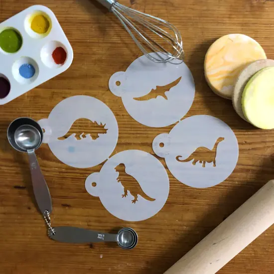 Dinosaur Cookie Stencil Set | C1048 by Designer Stencils | Cookie Decorating Tools | Baking Stencils for Royal Icing, Airbrush, Dusting Powder | Reusable Plastic Food Grade Stencil for Cookies | Easy to Use & Clean Cookie Stencil {2}