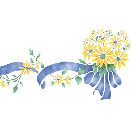 Daisy Bouquet with Ribbon Wall Stencil | 2055 by Designer Stencils | Floral Stencils | Reusable Art Craft Stencils for Painting on Walls, Canvas, Wood | Reusable Plastic Paint Stencil for Home Makeover | Easy to Use & Clean Art Stencil {2}