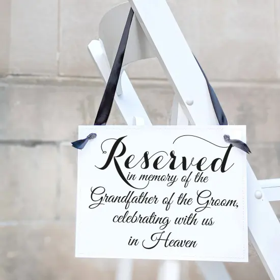 Ritzy Rose Grandfather of the Groom Memorial Sign - Black on 11x8in White Linen Cardstock with Black Ribbon {6}