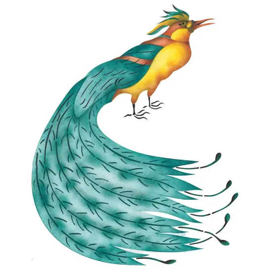 Peacock with Curved Tail Wall Stencil | 1572 by Designer Stencils | Animal & Nature Stencils | Reusable Art Craft Stencils for Painting on Walls, Canvas, Wood | Reusable Plastic Paint Stencil for Home Makeover | Easy to Use & Clean Art Stencil {1}