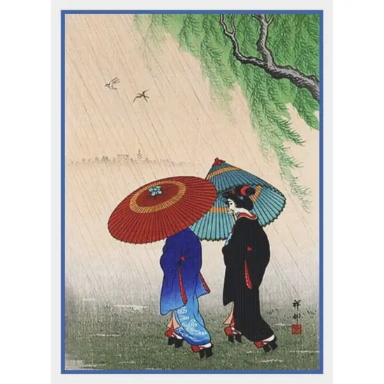 2 Women Rain Umbrella Asian Japanese Ohara Shoson Counted Cross Stitch Pattern {2}