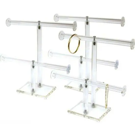 3 2 Tier Clear Acrylic T-Bar Bracelet Necklace Jewelry Displays Stands {1}
