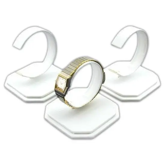 3 White Leather Watch Display Stands Showcase Displays {1}