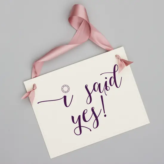 Ritzy Rose Engagement Announcement Sign - Dark Purple on 11x8in Ivory Linen Cardstock with Lavender Purple Ribbon {2}