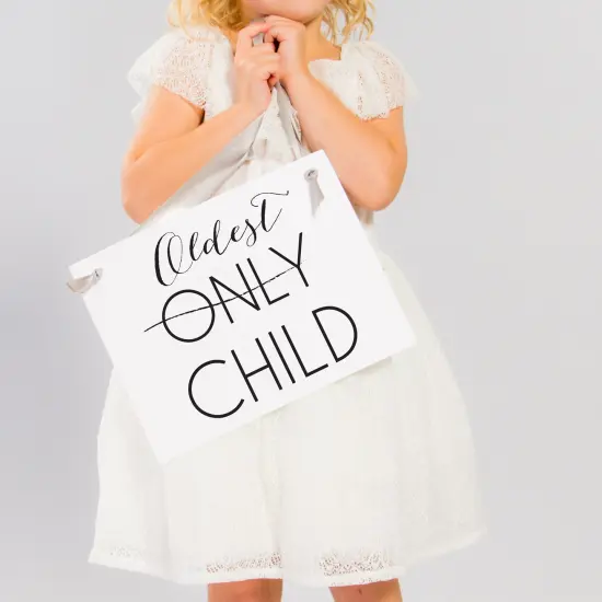 Ritzy Rose Pregnancy Announcement Sign - Black on 11x8in White Linen Cardstock with Gray Ribbon {2}