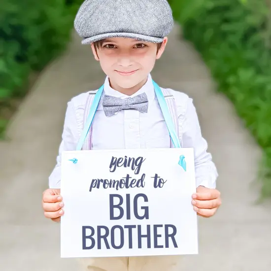 Ritzy Rose Pregnancy Announcement Sign - Navy Blue on 11x8in White Linen Cardstock with Caribbean Blue Ribbon {6}