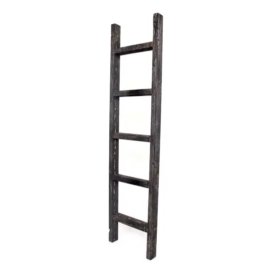 Rustic Farmhouse 5ft Reclaimed Wood Decorative Bookcase Ladder Black {1}