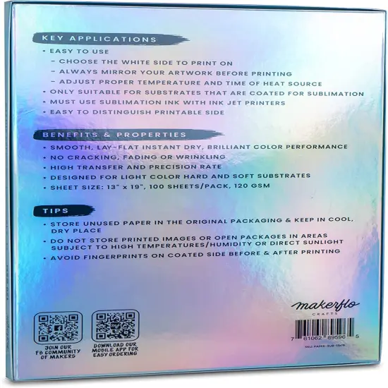 Makerflo Sublimation Paper 13 x 19 Inches 100 Sheets Heat Transfer Paper for Tumblers T-Shirts Phone Cases Mugs Printable Stickers Gifting {2}