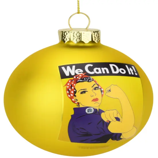 Rosie The Riveter - We Can Do It Glass Christmas Ornament {2}