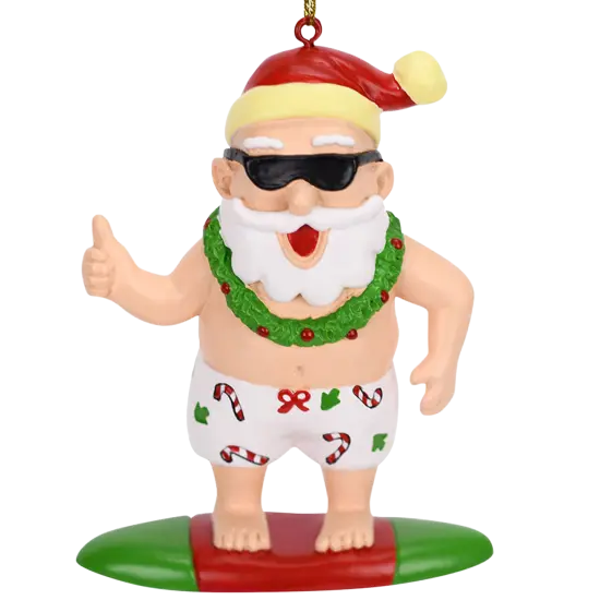 Surfing Santa Christmas Surfer Ornament {1}