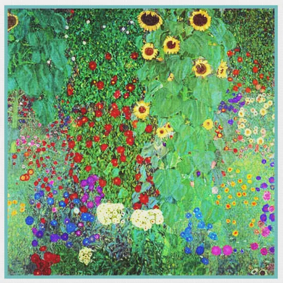 Symbolist Gustav Klimt Garden Sunflowers Counted Cross Stitch Chart Pattern {2}