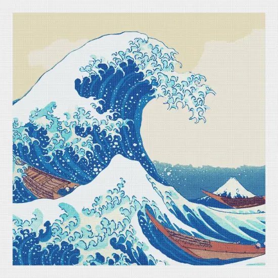 Asian Japanese Great Wave - Square by Hokusai Counted Cross Stitch Pattern {2}