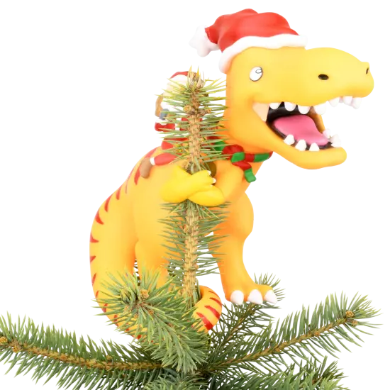 Santa Riding a T-Rex Funny Christmas Tree Topper - Large 10" {4}
