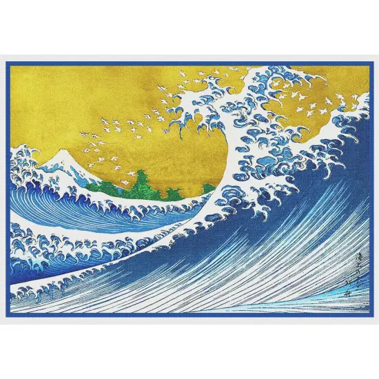 The Colorized Wave Kanagawa by Japanese artist Katsushika Hokusai Counted Cross Stitch Pattern {2}