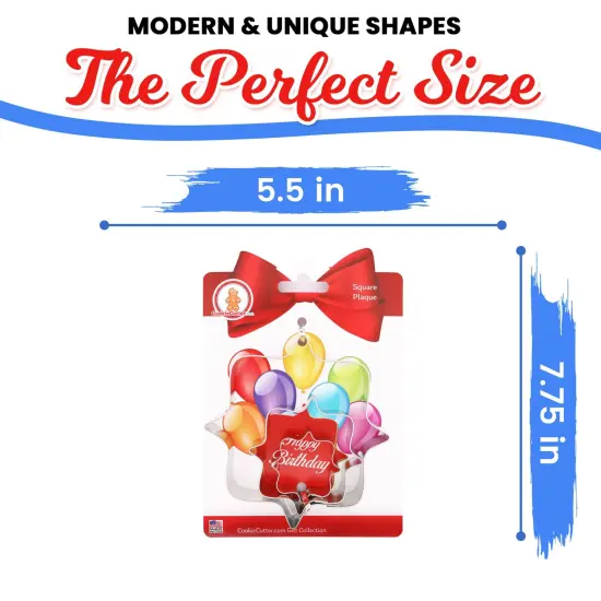 CookieCutter.com Birthday Square Plaque Cookie Cutter Set 3 Piece, Hang Tag Cookie Recipe Card, Large, Medium, Small, Tin Plate Steel, USA {2}