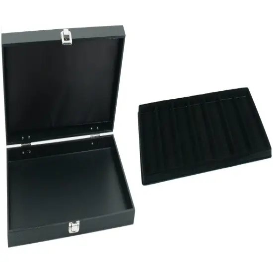 Black Jewelry Display Case (Single metal clasp) w/ Black 7-slot Plastic Tray {1}