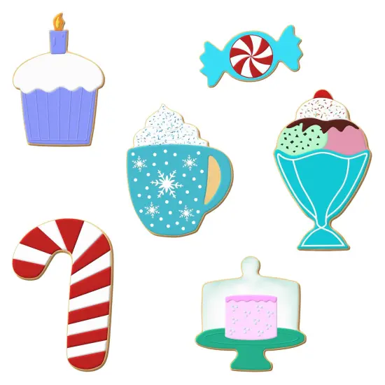 CookieCutter.com Christmas Sweets 6 Piece Cookie Cutters Set, Ice Cream Sundae, Candy Cane, Coffee Mug, Cake, Tin Plate Steel, USA {2}