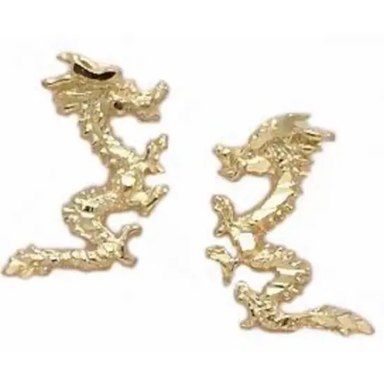 14K Gold Dragon Earrings 13mm {1}