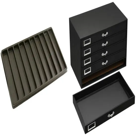 Black FindingKing 5-Drawer Jewelry Display Case w/ 5 Black Plastic 10-Slot Trays {1}